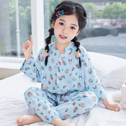 睡衣女童2025新款夏季凉感棉绸公主女大童家居服男孩绵绸空调套装