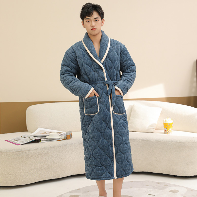 三层夹棉男士加绒加厚长款睡袍