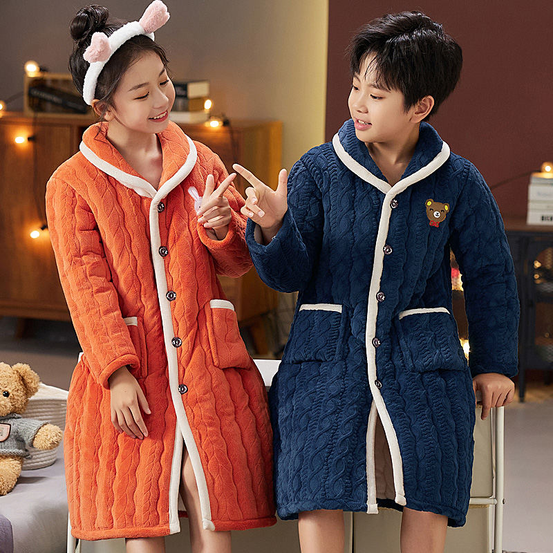 俏尔朵三层夹棉加厚儿童睡袍