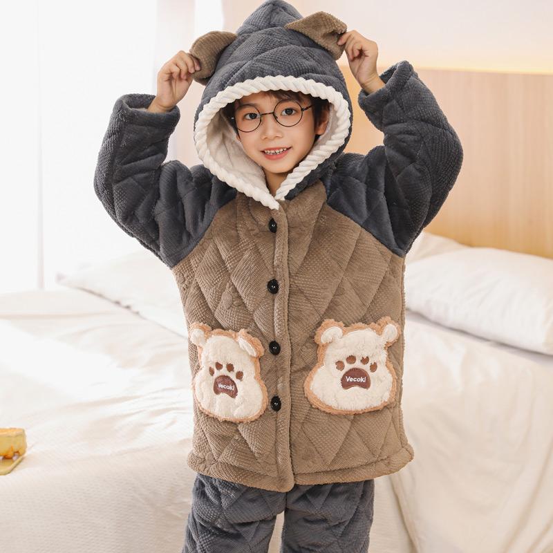 连帽男童加绒加厚家居服睡衣