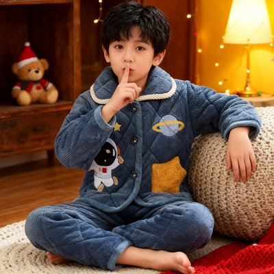 男童三层夹棉厚睡衣2025新款
