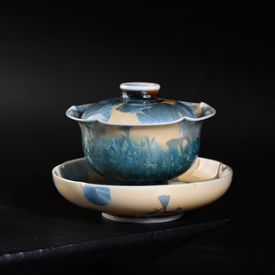 鑫艺缘高档结晶釉三才盖碗单个陶瓷茶具个人泡喝茶碗茶杯窑变盖杯