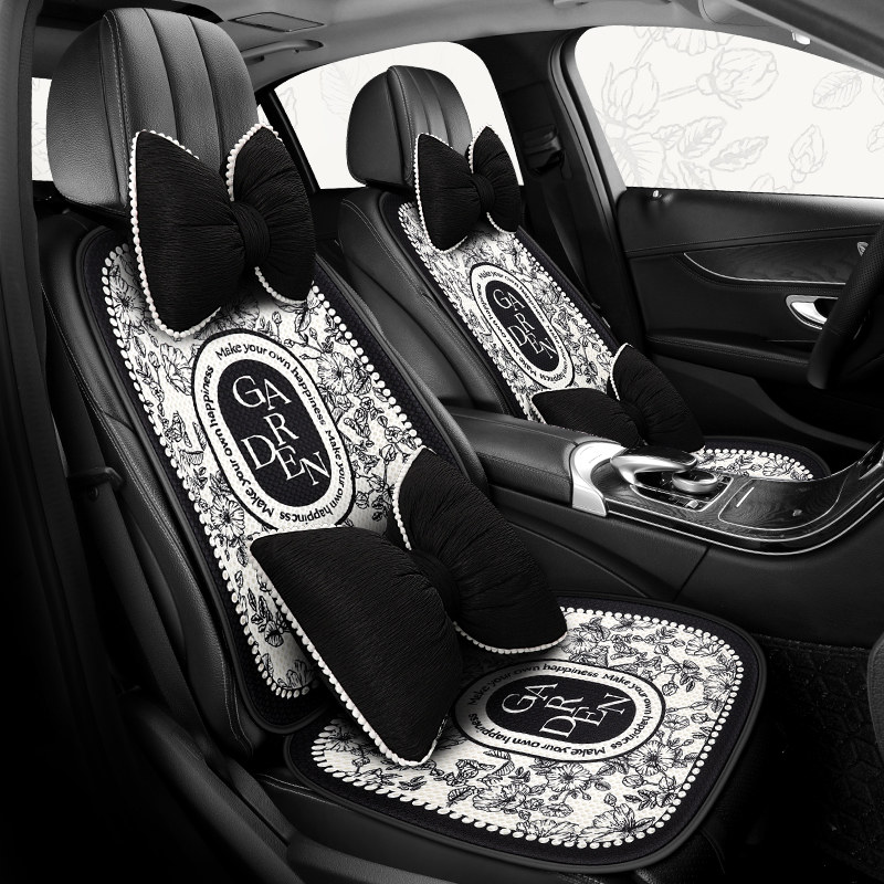 汽车坐垫四季通用夏季透气蜂窝凉垫女神花朵车垫三件套半包车座垫