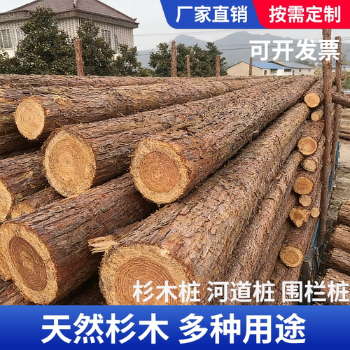 杉木松木带皮实木河道打桩支撑杆