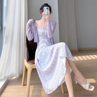 碎花吊带连衣裙夏季 裙子女 新款 过膝温柔风小清新甜美收腰显瘦套装