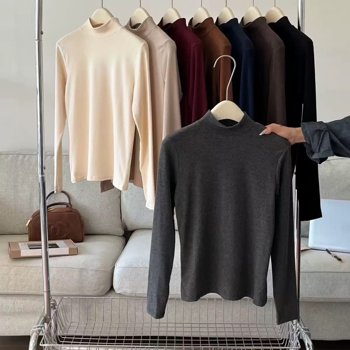 粉底液6872羊毛蚕丝中领打底衫磨毛发热保暖弹力内搭秋衣打底上衣