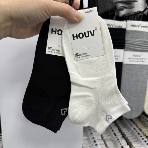 HOUV天丝棉凉感低筒短袜夏薄款网眼短筒袜字母笑脸纯色无骨袜子女