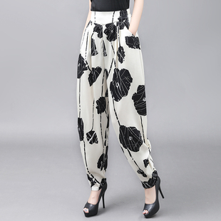 花色灯笼裤女夏透气高腰宽松萝卜裤显瘦气质大码妈妈休闲哈伦裤子