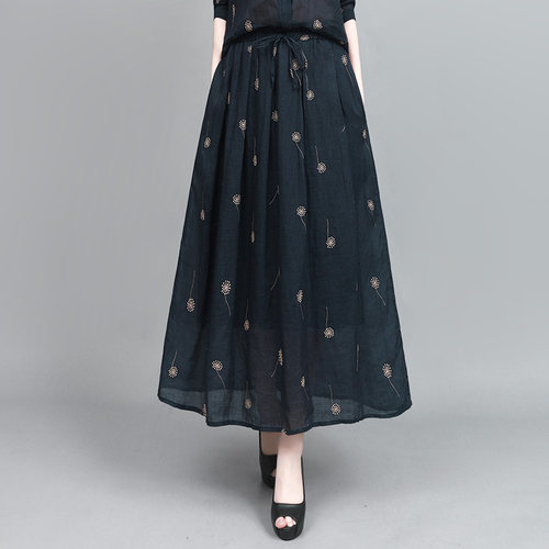 苎麻深蓝色2026春季新款小花朵