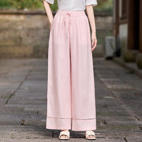 夏季亚麻高腰阔腿裤女防晒显瘦