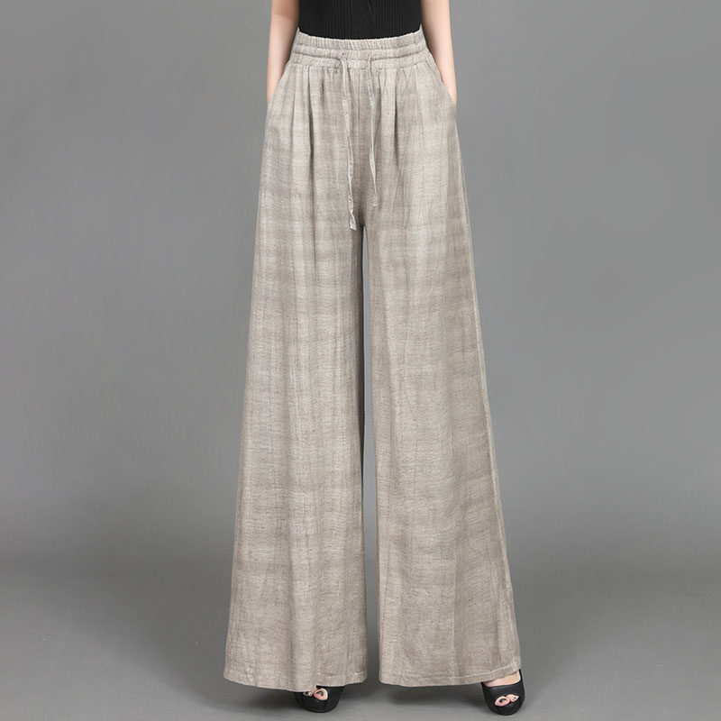 棉麻阔腿裤女夏2025新款高腰直筒宽松垂感大码薄款系带拖地休闲裤,女装/女士精品,休闲裤,淘宝优惠券,粉丝福利购,淘宝优惠卷