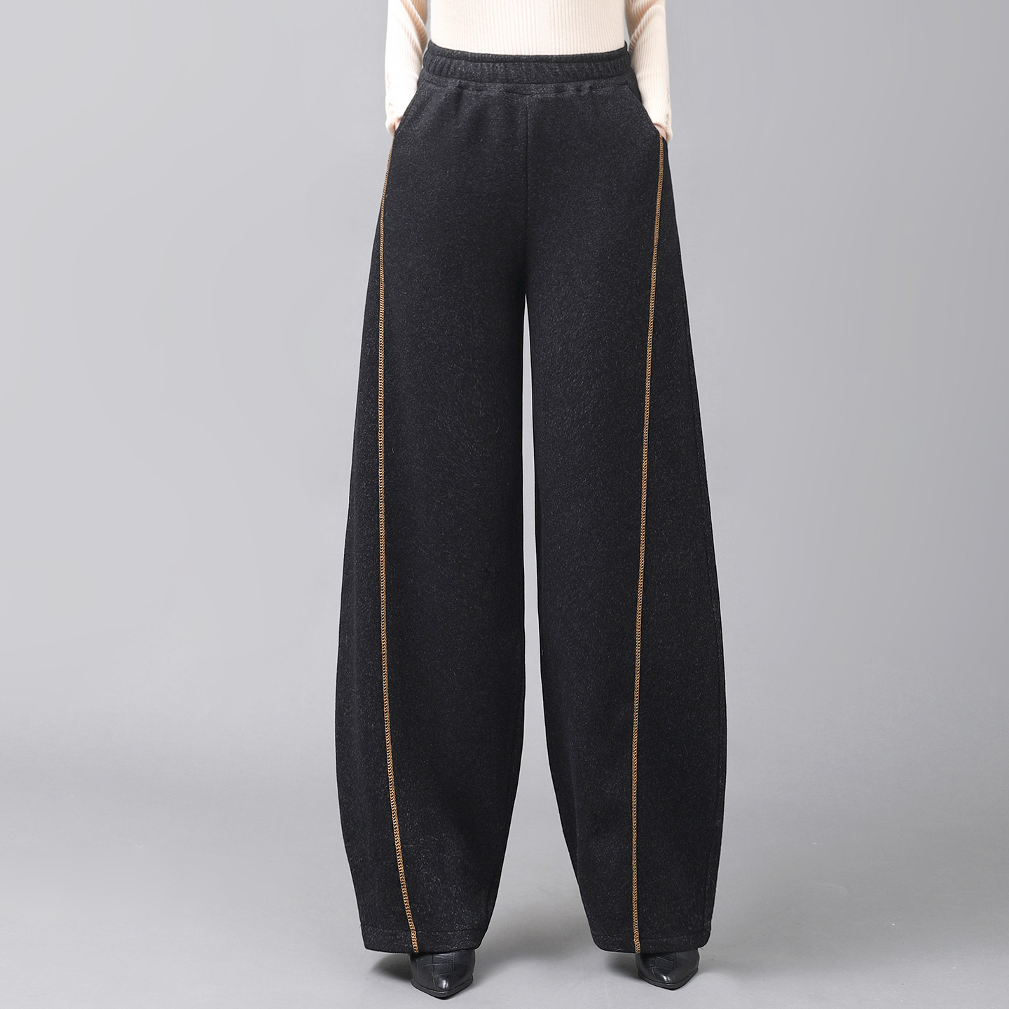 羊毛呢复古高腰灯笼裤女