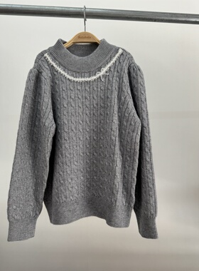 太平家童装国内代购简约气质百搭白色钻石修饰针织衫F2EBE4426