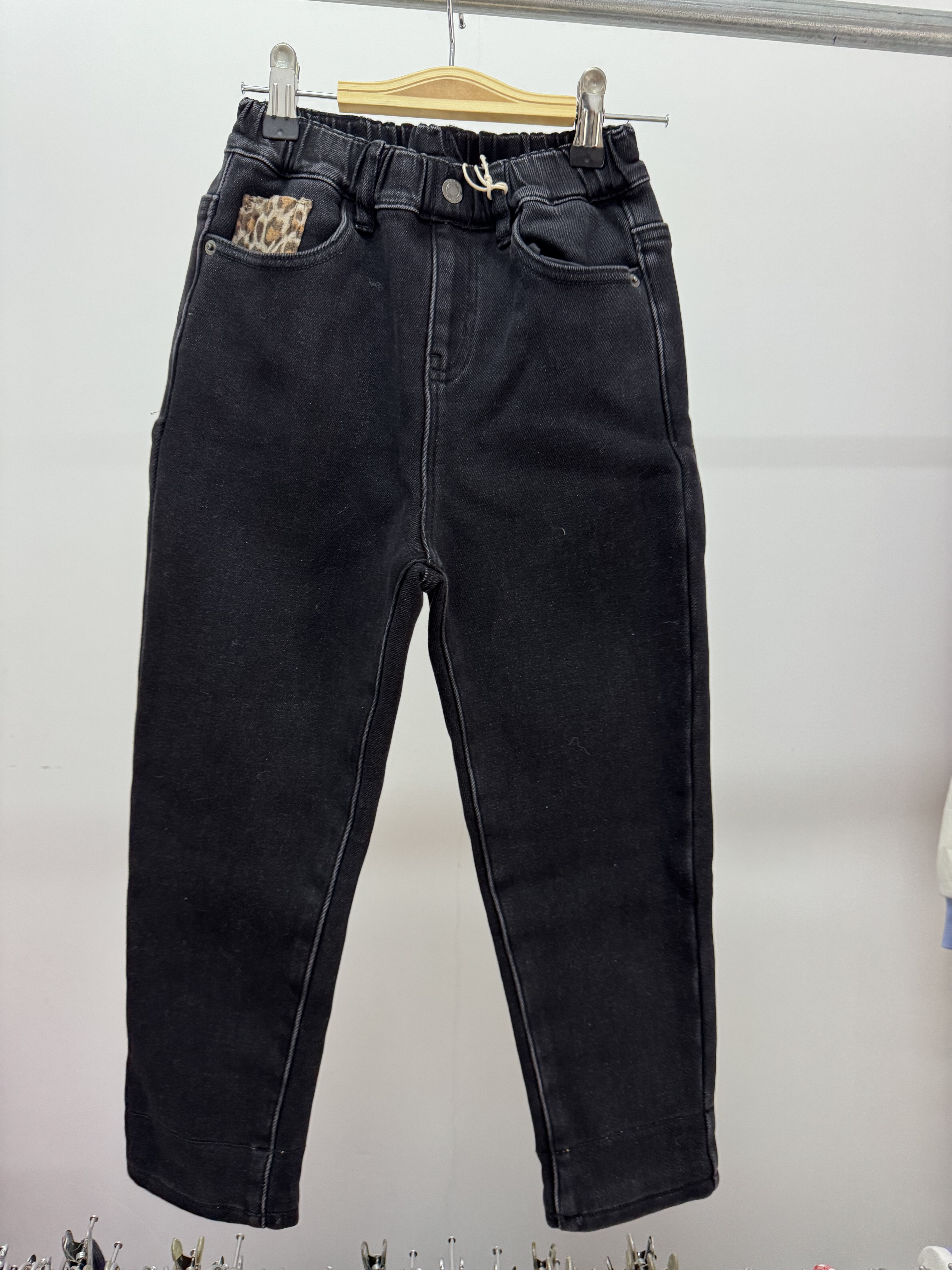 巴家黑色简约修身百搭牛仔裤加绒