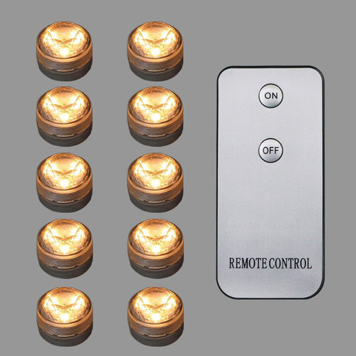 遥控LED防水潜水小灯鱼缸手办DIY装饰氛围发白暖光圆形纽扣旋转灯