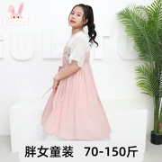 Cô gái mập mạp thêu váy đầm XL ngắn tay trong chàng trai lớn Hanfu trang phục siêu cổ tích - Váy