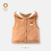 多比兔婴儿绒面加厚马甲连帽秋冬款 保暖小童衣服 可爱宝宝背心冬季