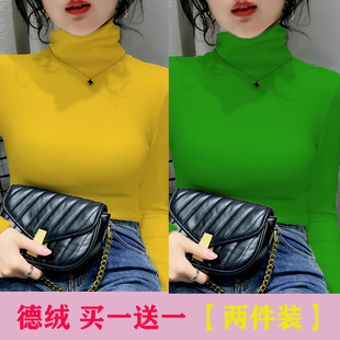 修身 秋冬季 显瘦t恤堆堆领护颈内搭保暖上衣 女长袖 德绒高领打底衫