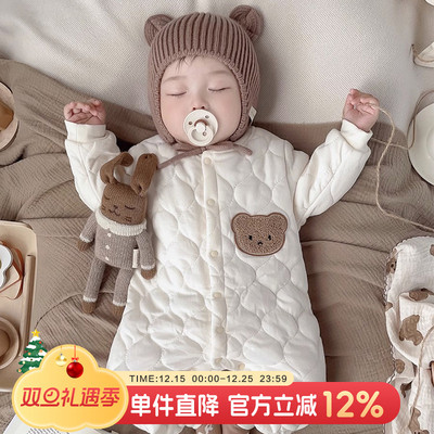 婴儿衣服连体衣秋冬夹棉外穿棉衣