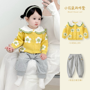 开衫 针织衫 衣服洋气上衣两件套女童秋冬外出服 婴儿秋装 女宝宝套装