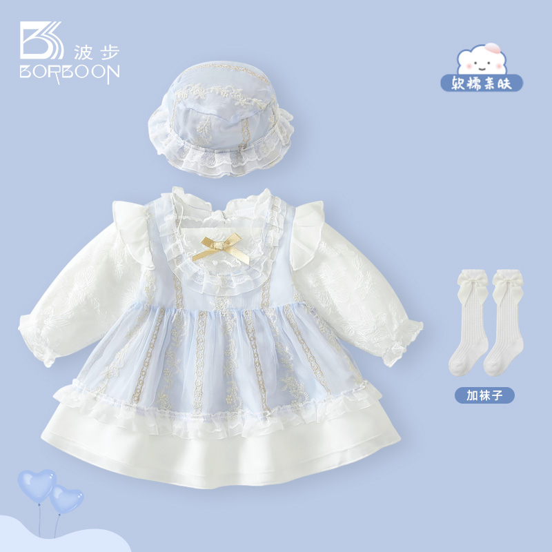 婴儿连衣裙秋装女宝宝生日周岁礼服小月龄公主裙泡泡袖网纱蓬蓬裙