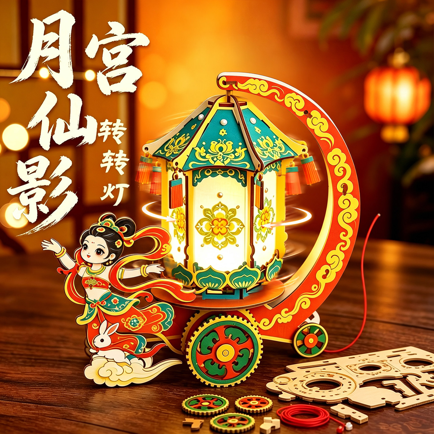 2026新款中秋灯笼手工diy转转车灯可提拉滚车灯儿童生日礼物6宫灯