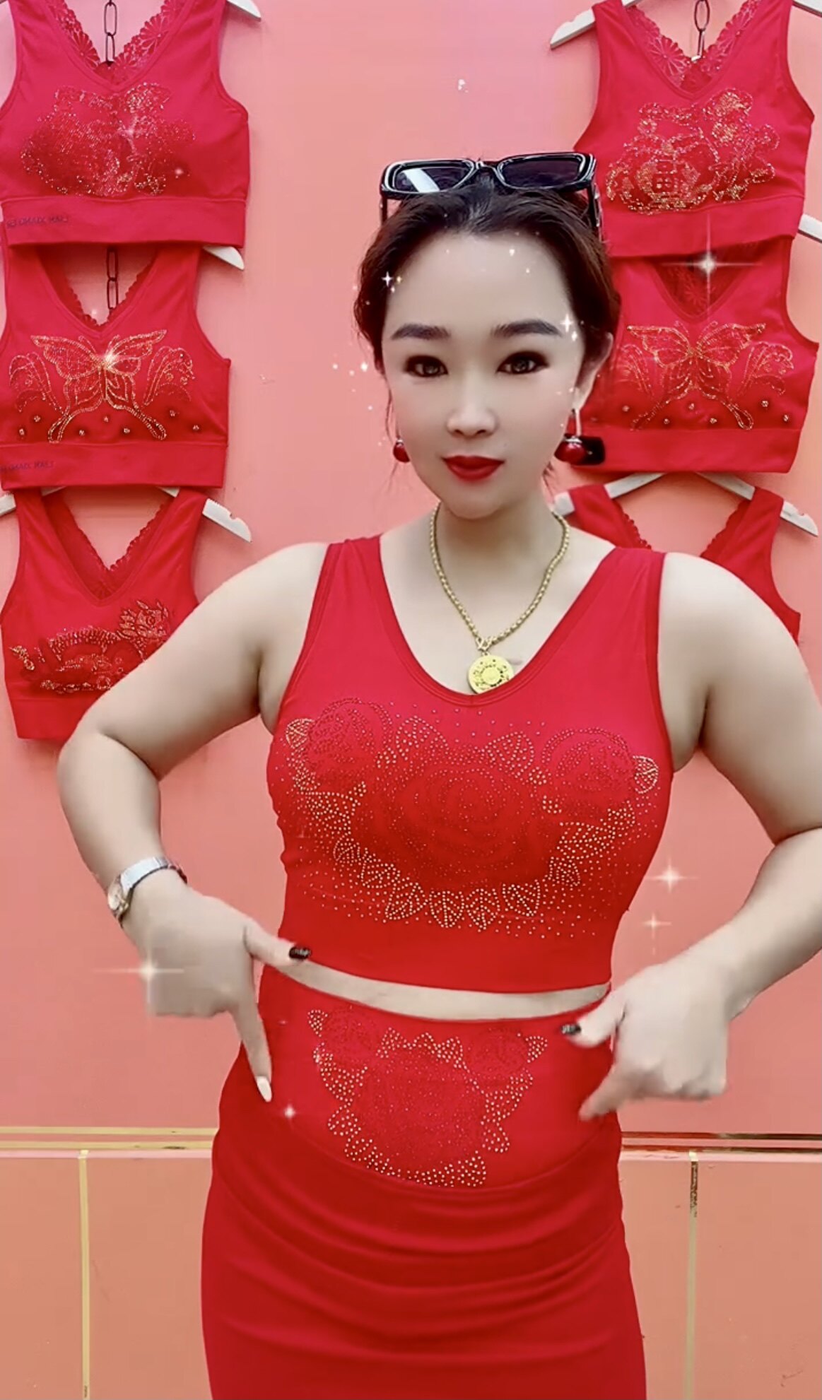 本命年龙年红色内衣内裤套装亮钻美背带胸垫无钢圈高腰三角裤文胸