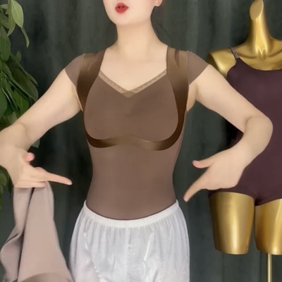 秋冬保暖背心女士小飞袖双层塑身收腹打底加绒自带胸罩塑身上衣