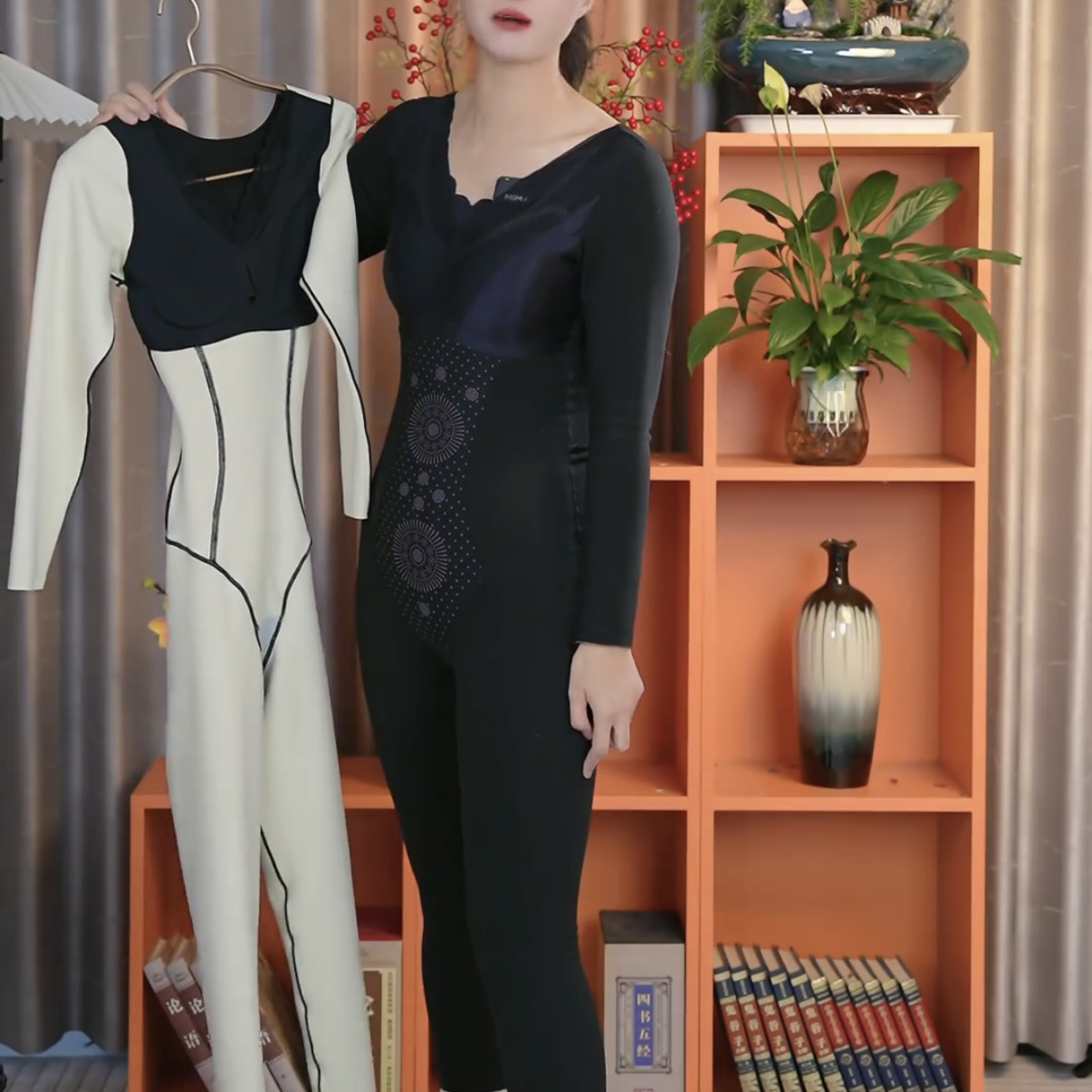 秋冬德绒款女士保暖连体双面加绒塑身衣后脱式塑型提臀托胸美体衣