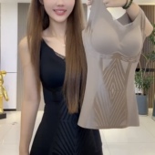 秋冬新款 防下垂塑身上衣 磨毛保暖塑形背心自带胸垫无痕V领修身