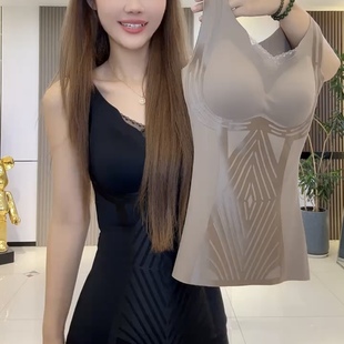 秋冬新款磨毛保暖塑形背心自带胸垫无痕V领修身防下垂塑身上衣