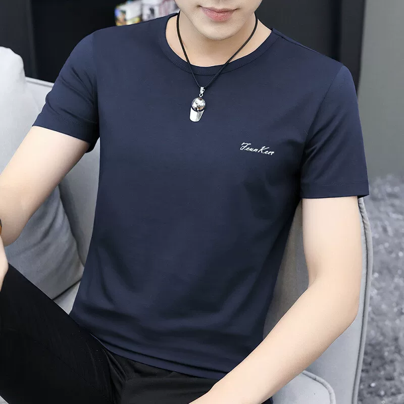夏季冰丝莫代尔男士修身短袖T恤