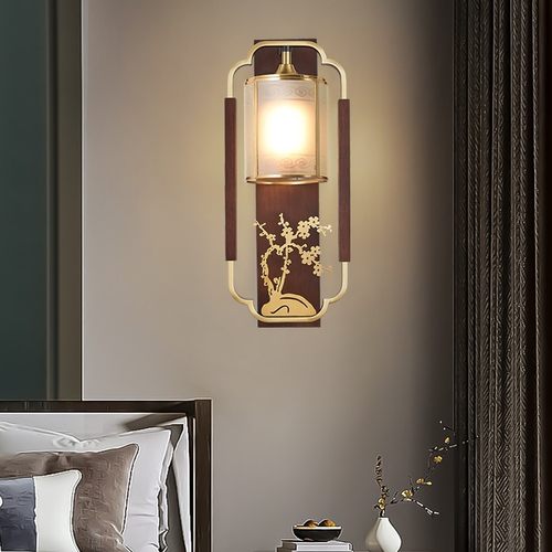 全铜新中式实木客厅背景墙壁灯中国风梅兰竹菊卧室床头走廊壁灯