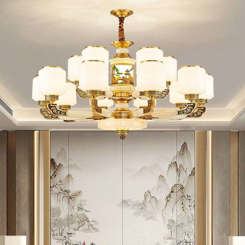 新中式全铜玉石客厅吊灯2025年新款国风大气别墅卧室书房高端灯具,家装灯饰光源,客厅吊灯,淘宝优惠券,粉丝福利购,淘宝优惠卷