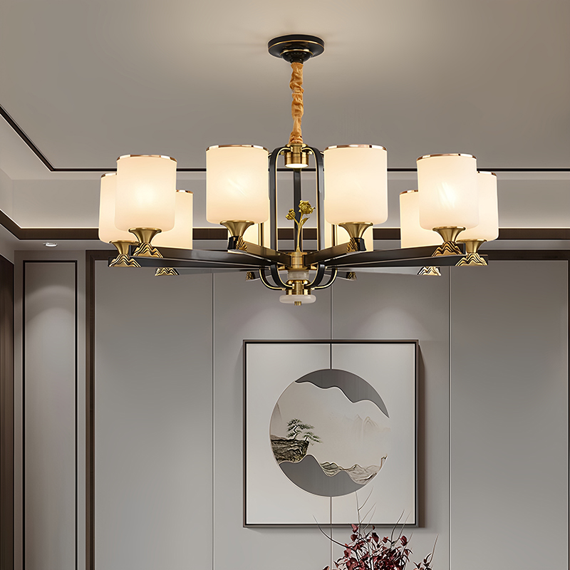 新中式全铜云石客厅吊灯