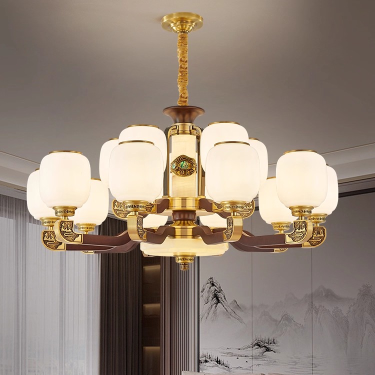 新中式实木客厅吊灯中国风全铜