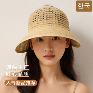 夏季 镂空草编遮阳帽百搭休闲防晒透气太阳帽可调节户外大檐帽 新款