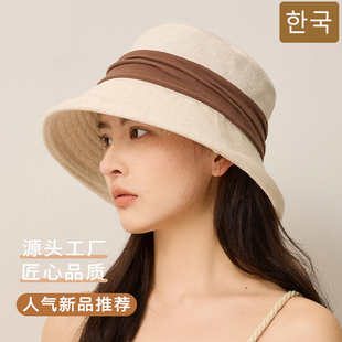 渔夫帽女早春遮阳帽日系可折叠太阳帽夏季 百搭拼色防晒帽子 时尚
