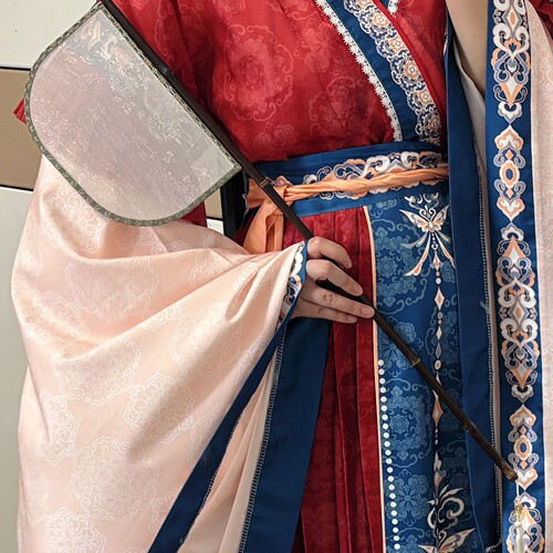 金扇原创大尺寸长柄暗纹刀扇中式汉服战国袍国风便面扇