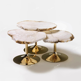 茶几客厅家用小户型轻奢高级感大理石创意不规则小边几雪花石茶几