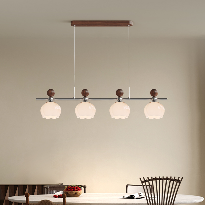 铭琢灯饰花苞餐厅吊灯玻璃复古中古风吧台吊灯三头长方形餐桌灯具