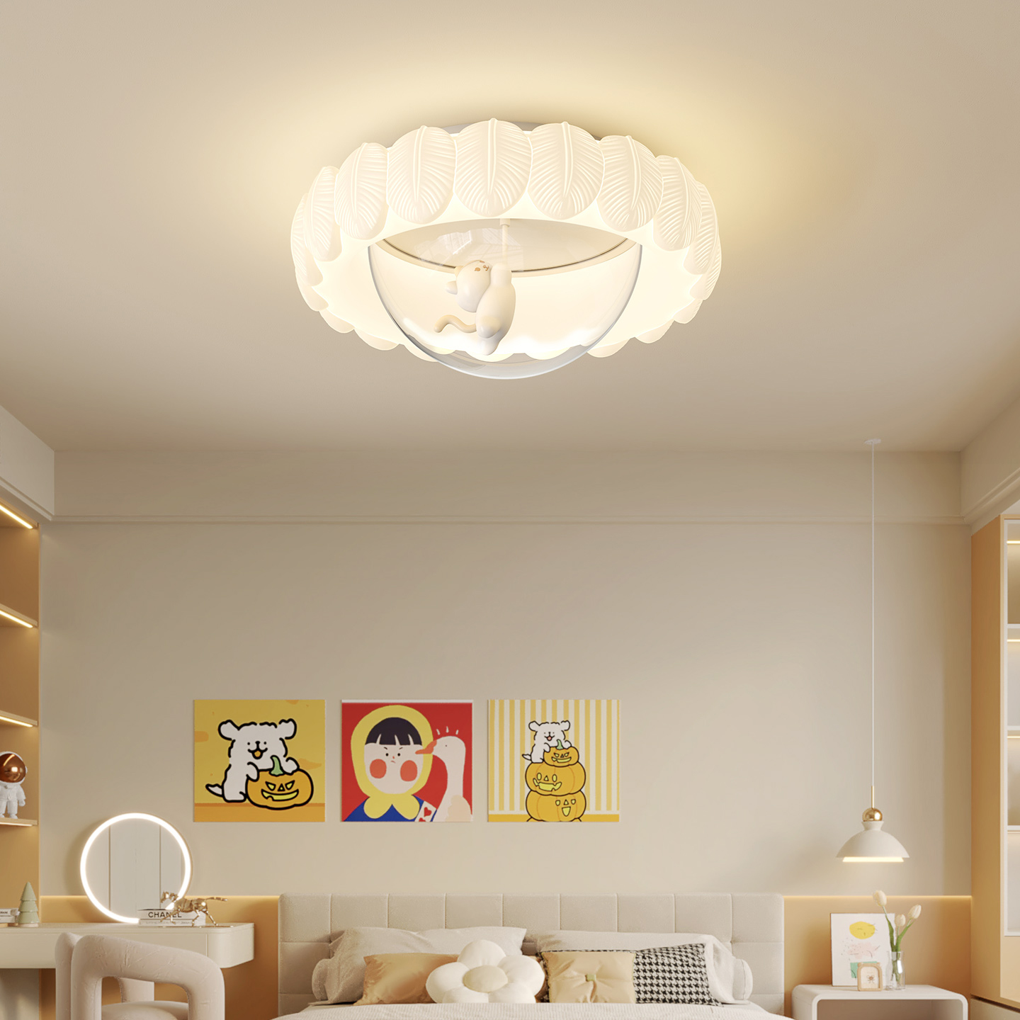 铭琢奶油风儿童房卡通卧室灯吸顶灯全光谱护眼男孩女孩公主房间灯