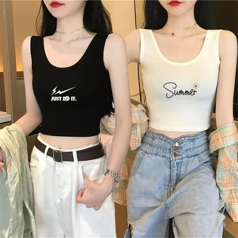 短款黑色吊带运动打底小背心女夏修身显瘦内搭字母露脐上衣外穿潮