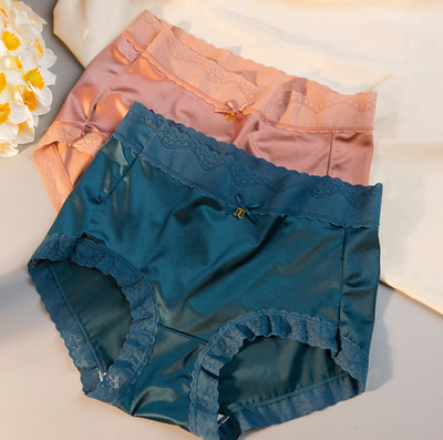 Women High Waist Ice Silk Knickers Briefs Hipster Underwear
