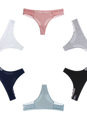 Women's Cotton and Lace Thongs Underwear Ladies Sexy T-Back