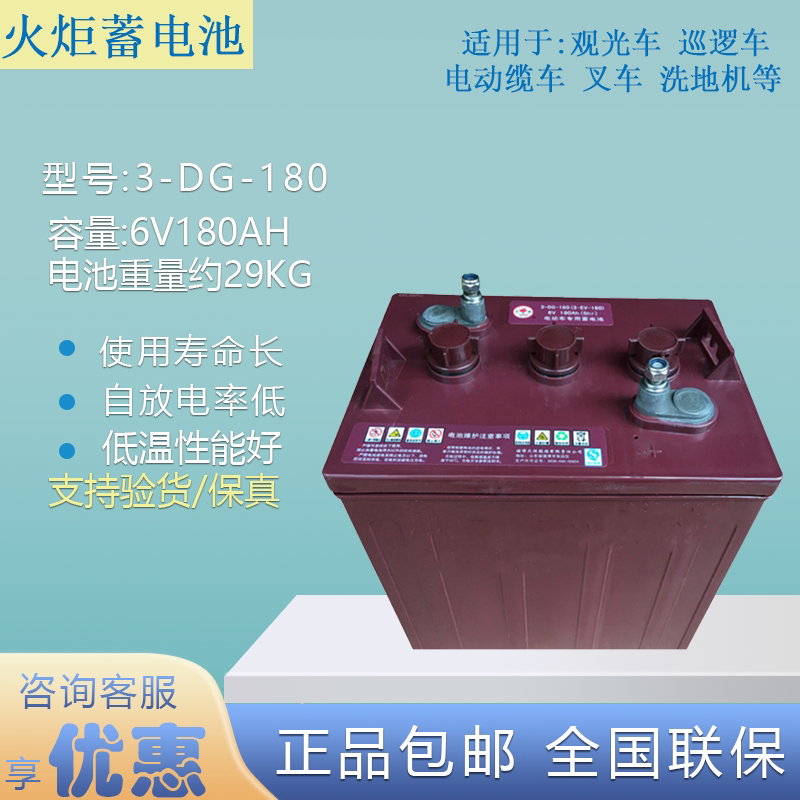 火炬铅酸蓄电池3-dg-180观光车巡逻车6v180ah高尔夫球车电动车