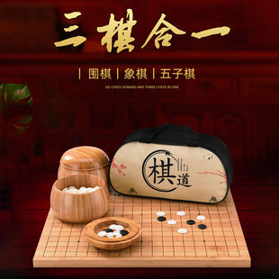 围棋初学套装 五子棋子学生儿童益智黑白棋子标准围棋大人双面棋盘