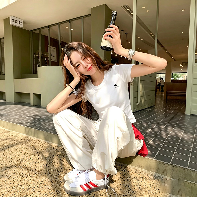 骆驼女装短袖上衣纯棉