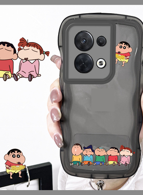 适用于opporeno8手机壳新款黑色7/6pro透明硅胶散热5por波浪边全包OPPO卡通动漫男RENO4/3挂环防摔ins女9pro+