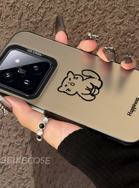 简约小猫适用于小米14手机壳彩银硬壳13pro金属支架civi4pro带挂绳13Ultra防摔12超薄散热11/10新款不顶膜10S